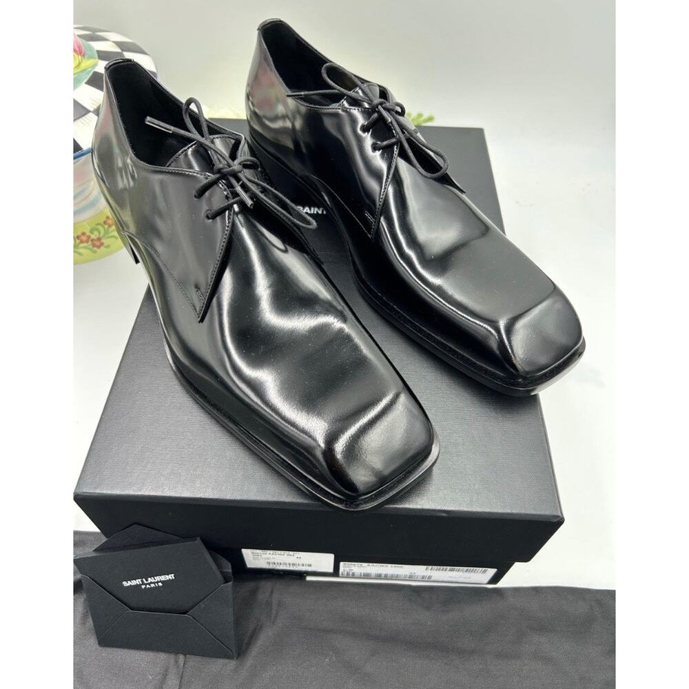 Men's Saint Laurent Jean black leather derby shoes, size 43 made in Italy - Picture 2 of 12